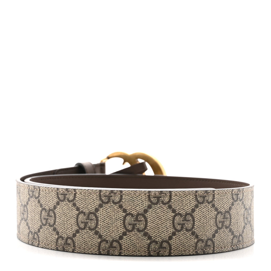 Gucci GG Supreme Monogram Matte Plutone Calfskin Double G 40mm Belt 75 30 Beige Ebony New Acero