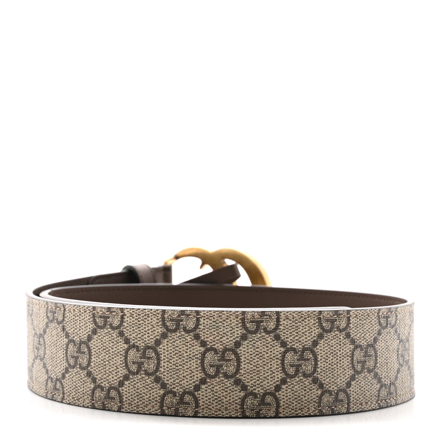 Gucci GG Supreme Monogram Matte Plutone Calfskin Double G 40mm Belt 75 30 Beige Ebony New Acero