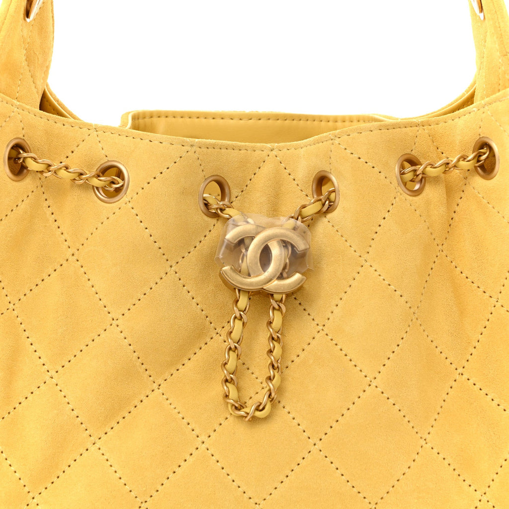 Chanel Suede Quilted Mini Chanel 25 Handbag Yellow