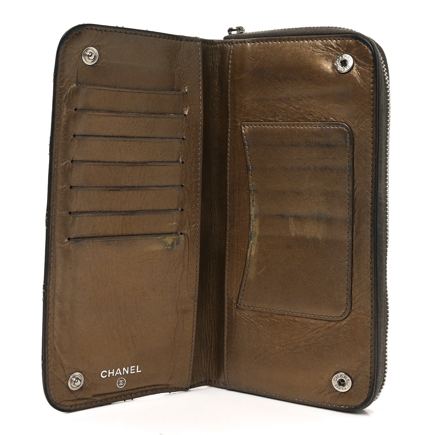 Metallic Aged Calfskin Quilted Paris New York PNY Wallet Dark Gold