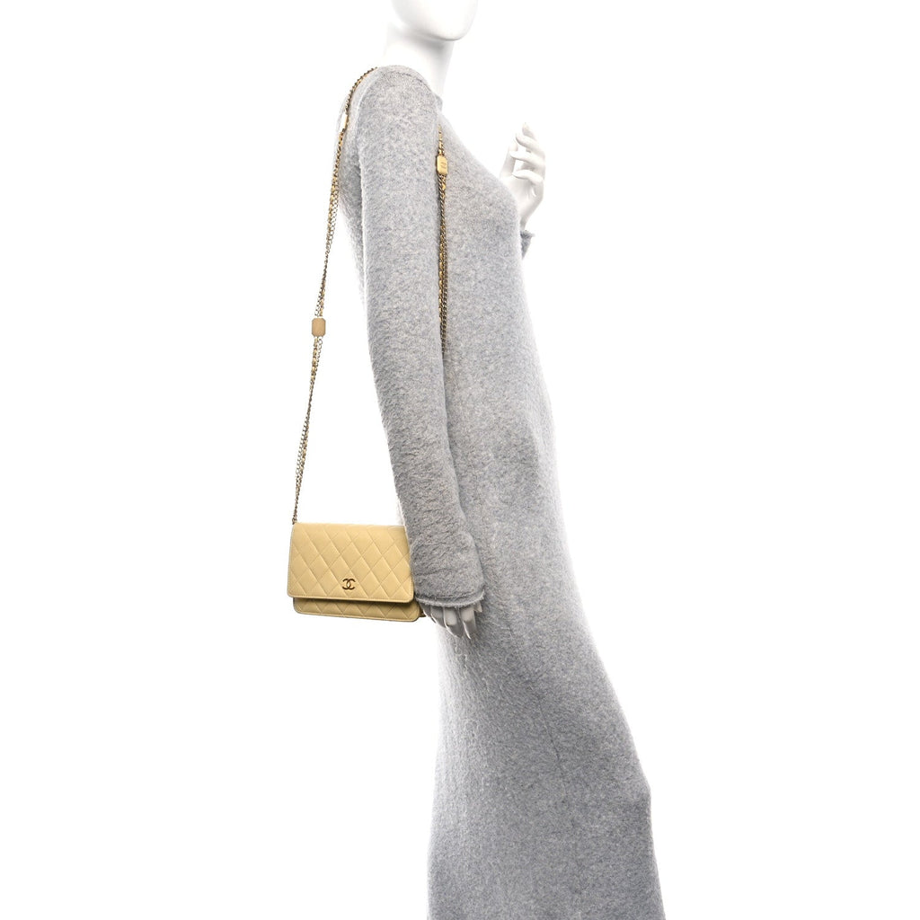 Chanel Lambskin Quilted Enamel Wallet On Chain WOC Yellow