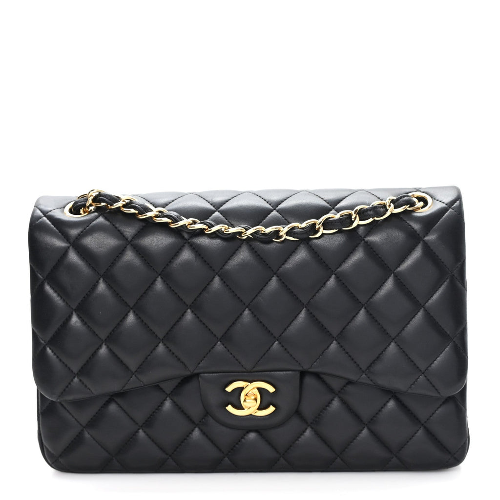 Chanel Lambskin Quilted Jumbo Double Flap Black