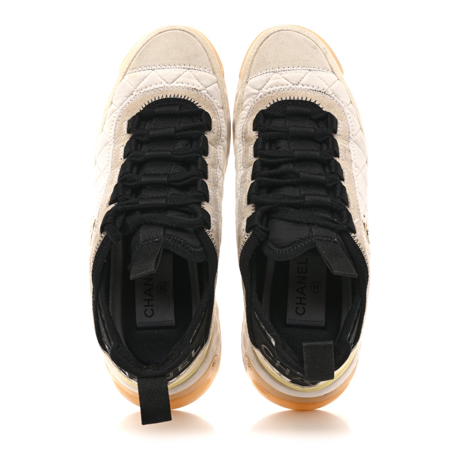 Chanel Velvet Calfskin Mixed Fibers CC Sneakers 36 Ivory Black