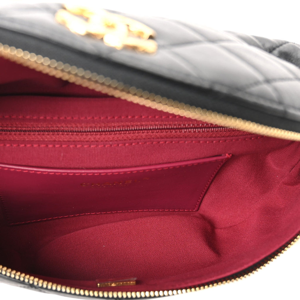 Chanel Lambskin Pearl Quilted CC Belt Bag Black