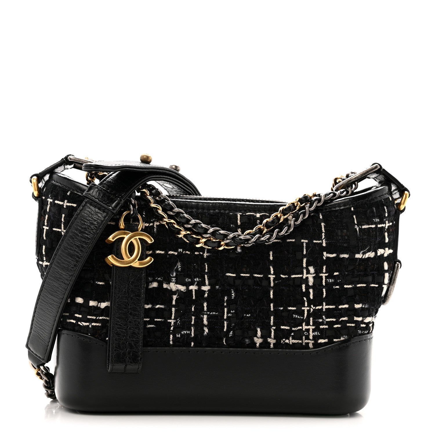 Chanel Tweed Calfskin Small Gabrielle Hobo Black White