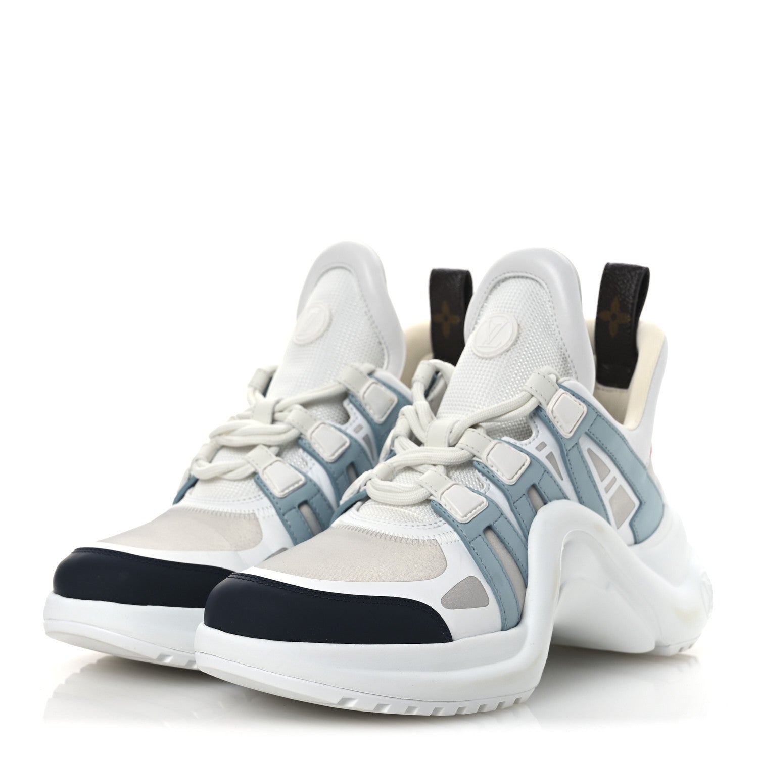 Louis Vuitton Calfskin Technical Nylon LV Archlight Sneakers 38 White Blue Gris