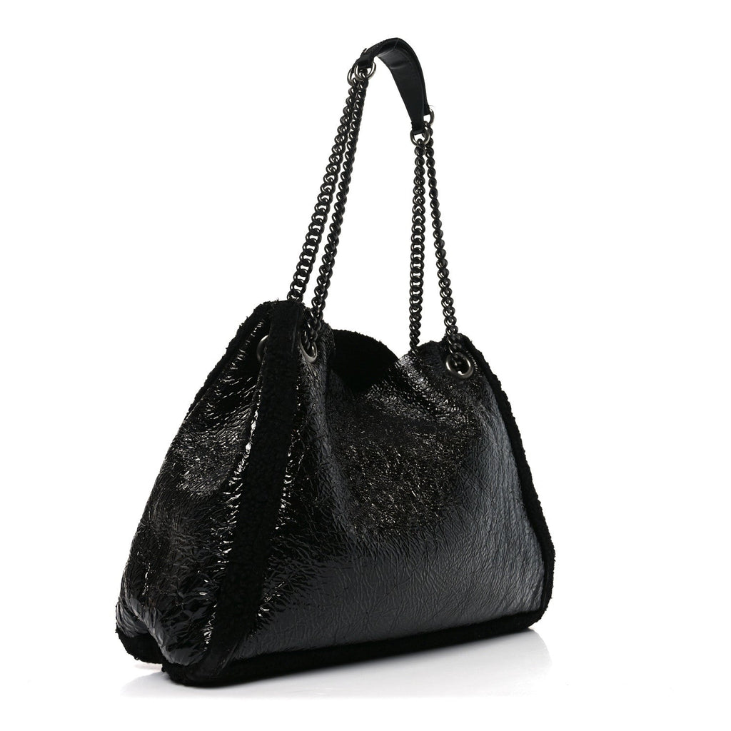Gucci Patent Shearling Medium Soho Chain Shoulder Bag Black