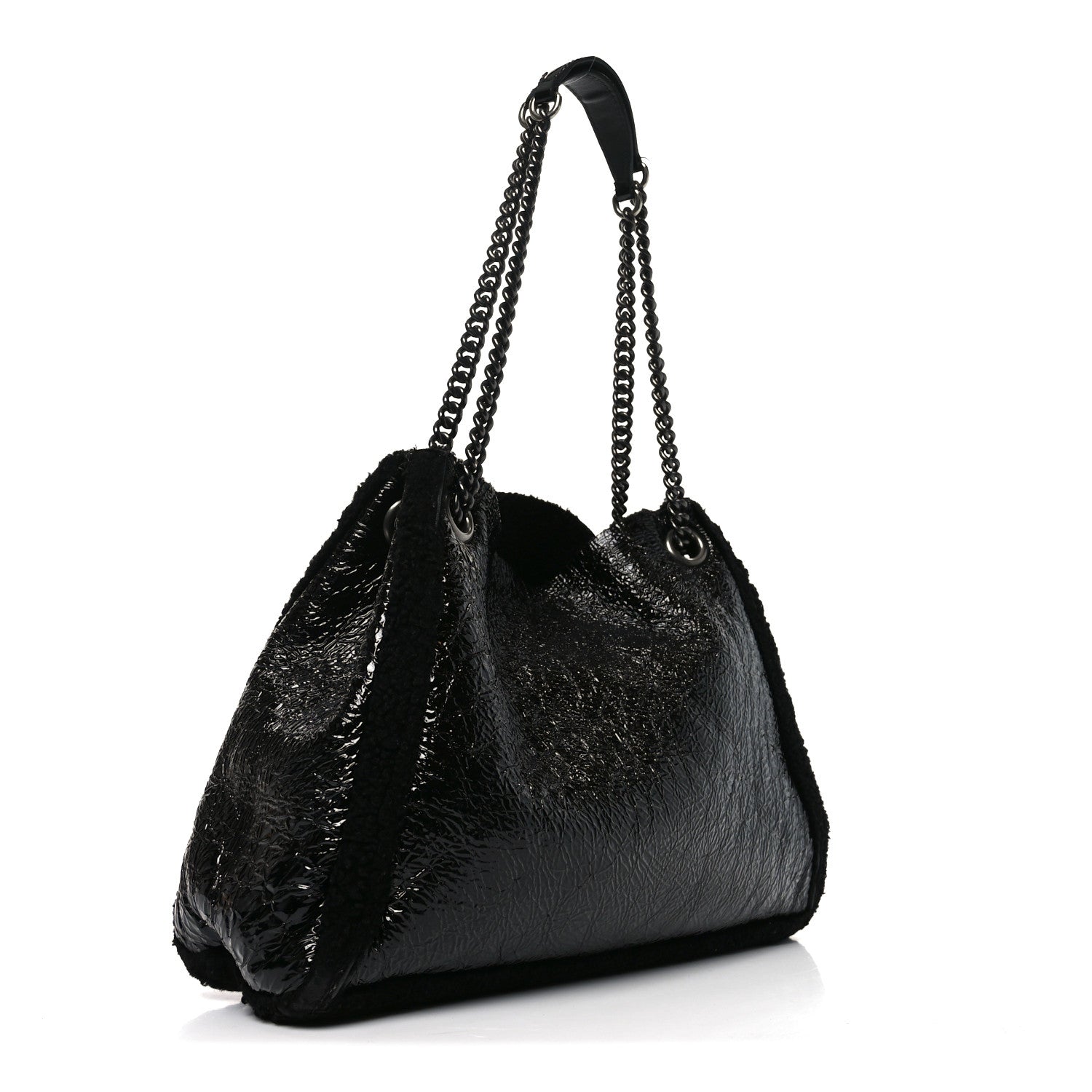 Gucci Patent Shearling Medium Soho Chain Shoulder Bag Black