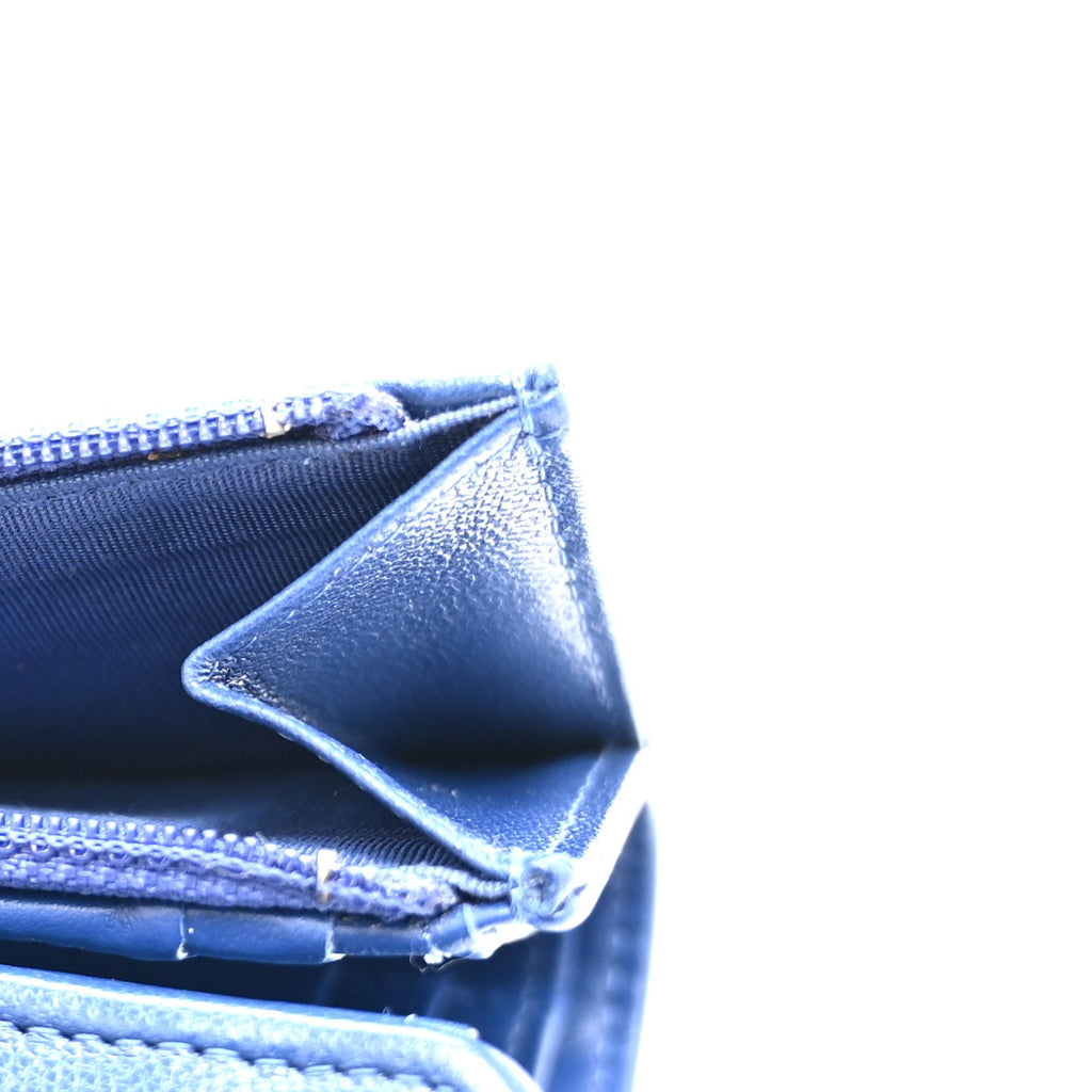 Goatskin Quilted Chanel 19 Small Flap Wallet  Blue