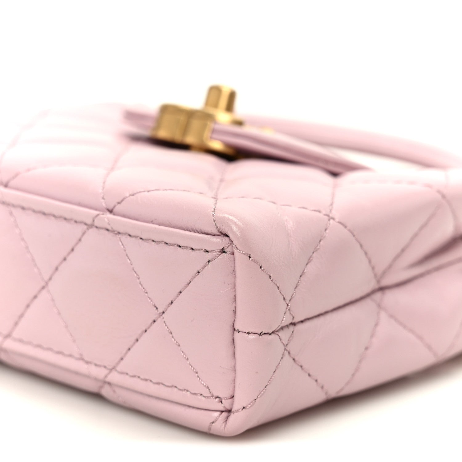 Chanel Shiny Aged Calfskin Quilted Mini Nano Kelly Shopper Light Pink