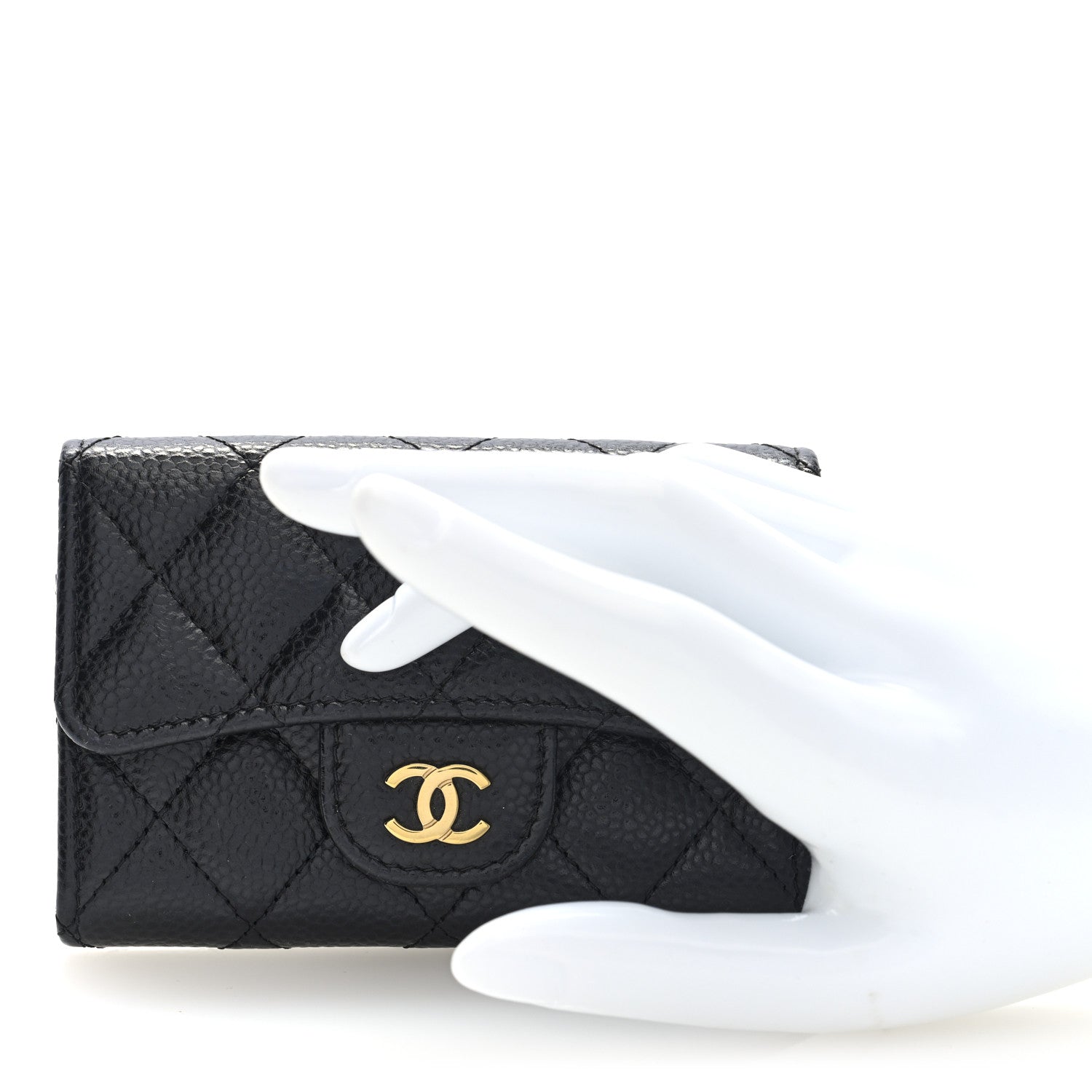 Caviar Quilted Flap Card Holder Wallet Black