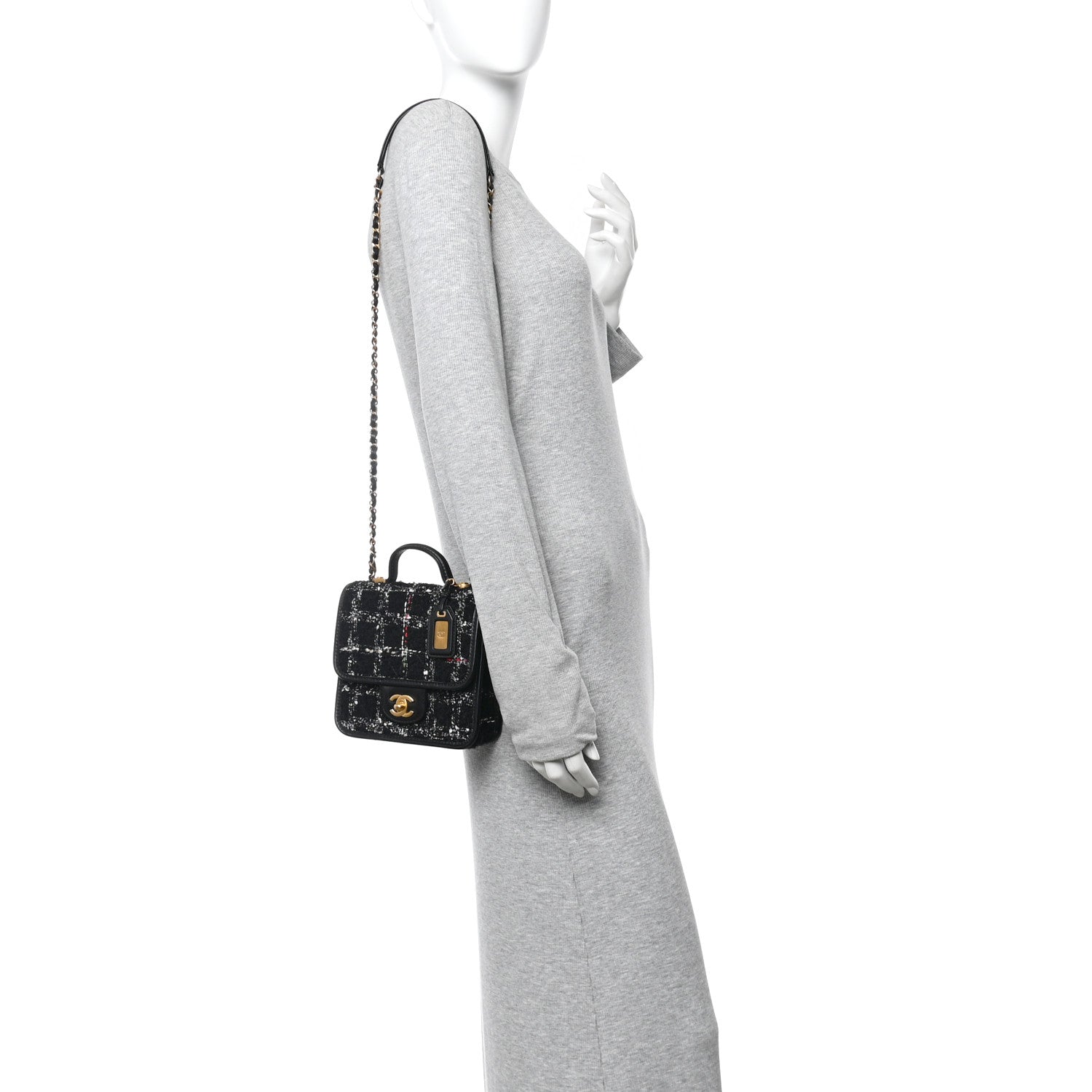 Chanel Tweed Calfskin School Memory Mini Top Handle Flap Black White Red Green Beige