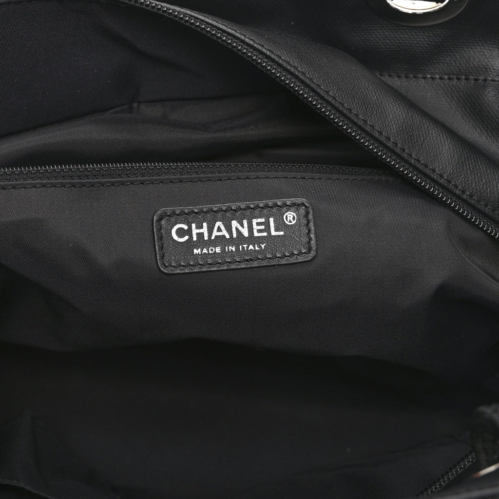Chanel Coated Canvas Quilted Large Paris Biarritz Tote Black