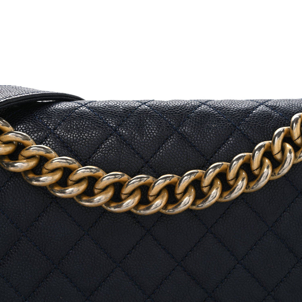 Chanel Metallic Caviar Quilted Medium Boy Flap Navy