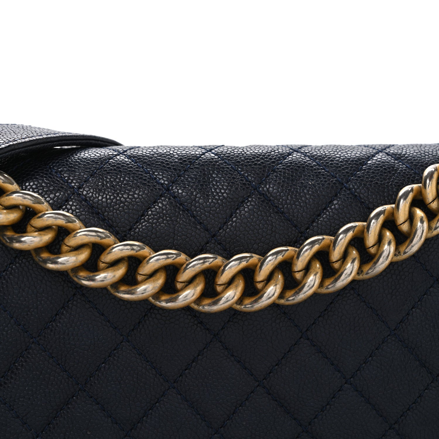 Chanel Metallic Caviar Quilted Medium Boy Flap Navy