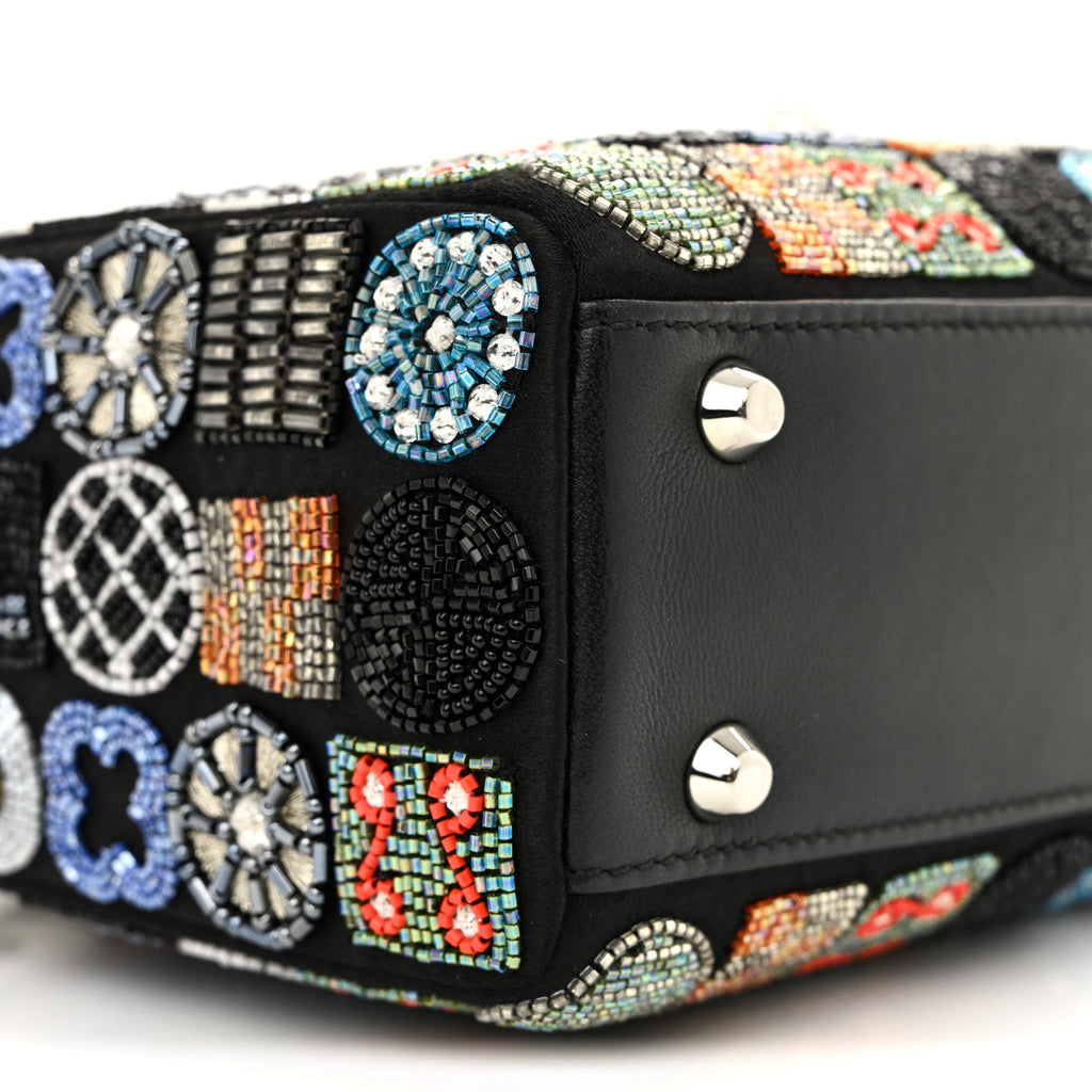 Christian Dior Satin Lambskin Embroidered Beaded Mini Lady Dior Black Multicolor