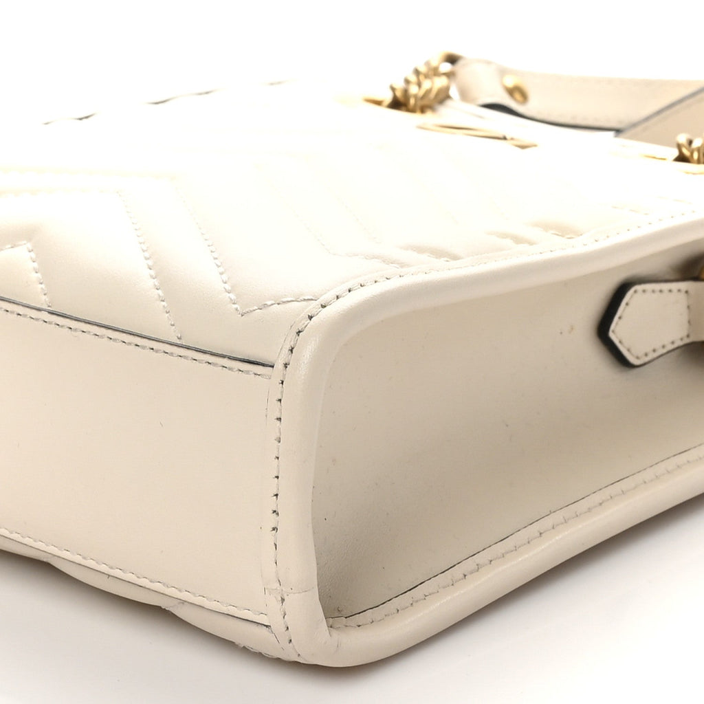 Gucci Calfskin Matelasse Chevron Mini GG Marmont Tote Mystic White