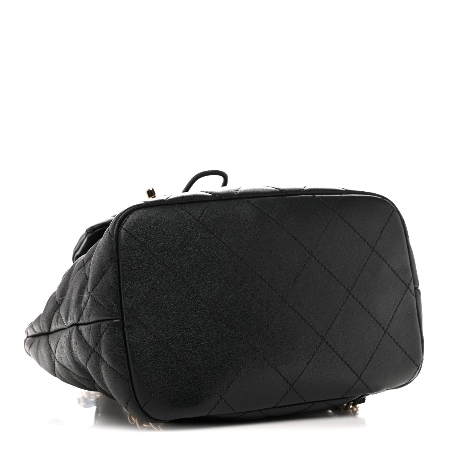 Chanel Lambskin Quilted Double Pocket Drawstring Backpack Black