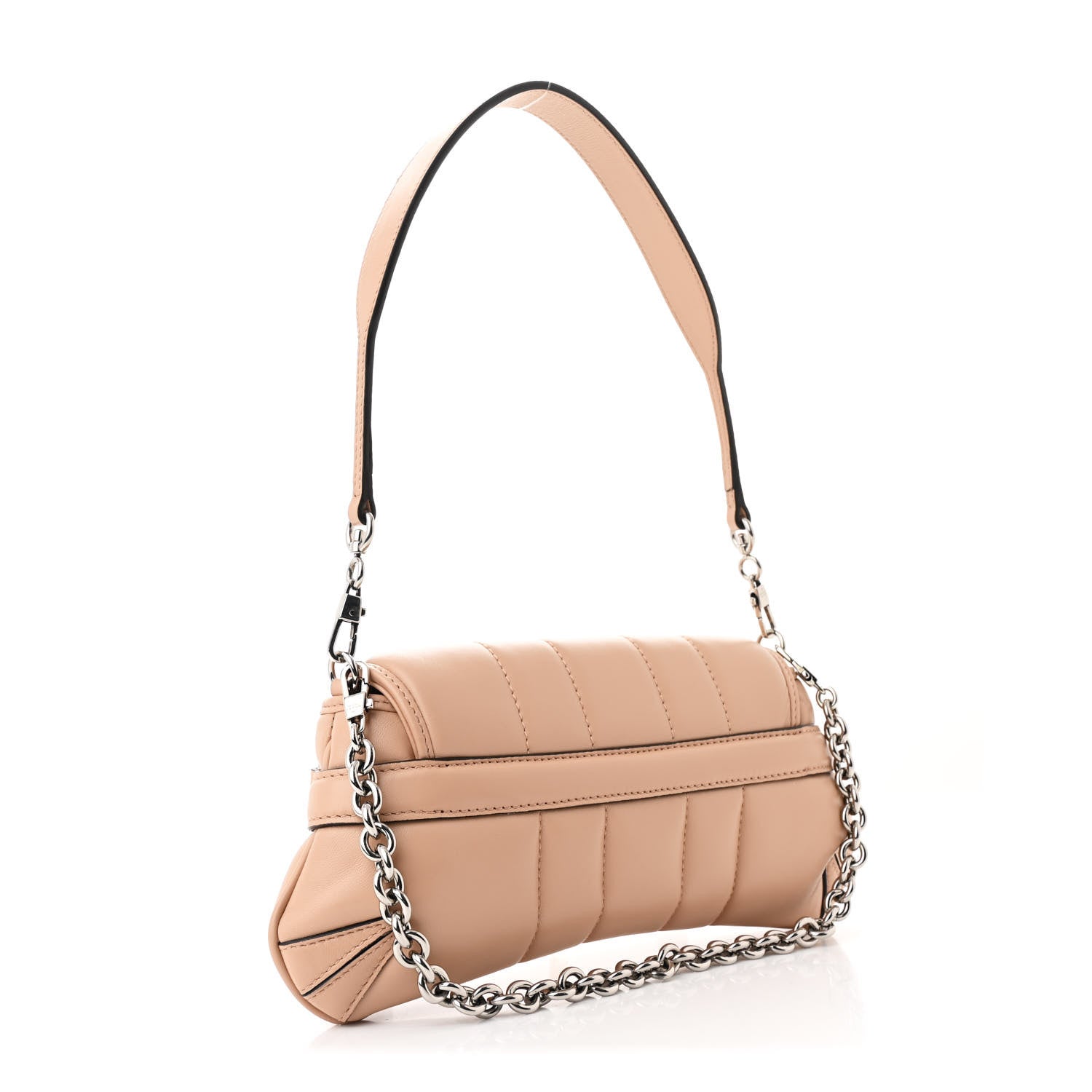 Gucci Nappa Vertical Matelasse Small Maxi Horsebit Chain Shoulder Bag Beige