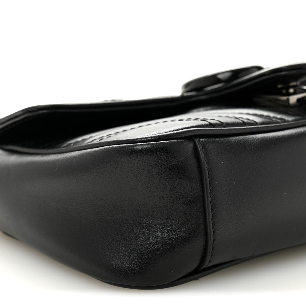 Gucci Calfskin Matelasse Monochrome Mini GG Marmont Shoulder Bag Black