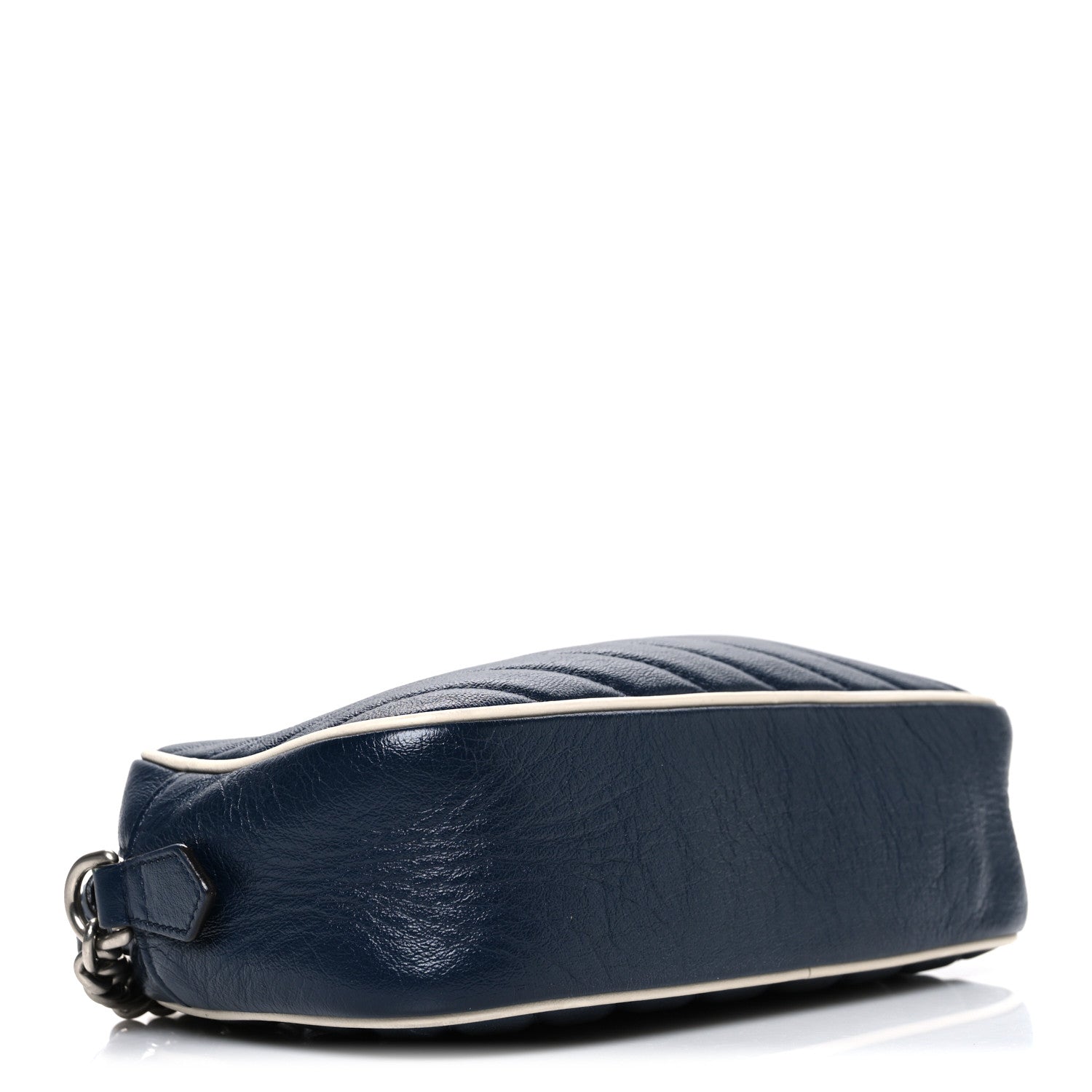 Gucci Vintage Effect Calfskin Matelasse Diagonal Small Torchon GG Marmont Chain Shoulder Bag Blue Agata Mystic White