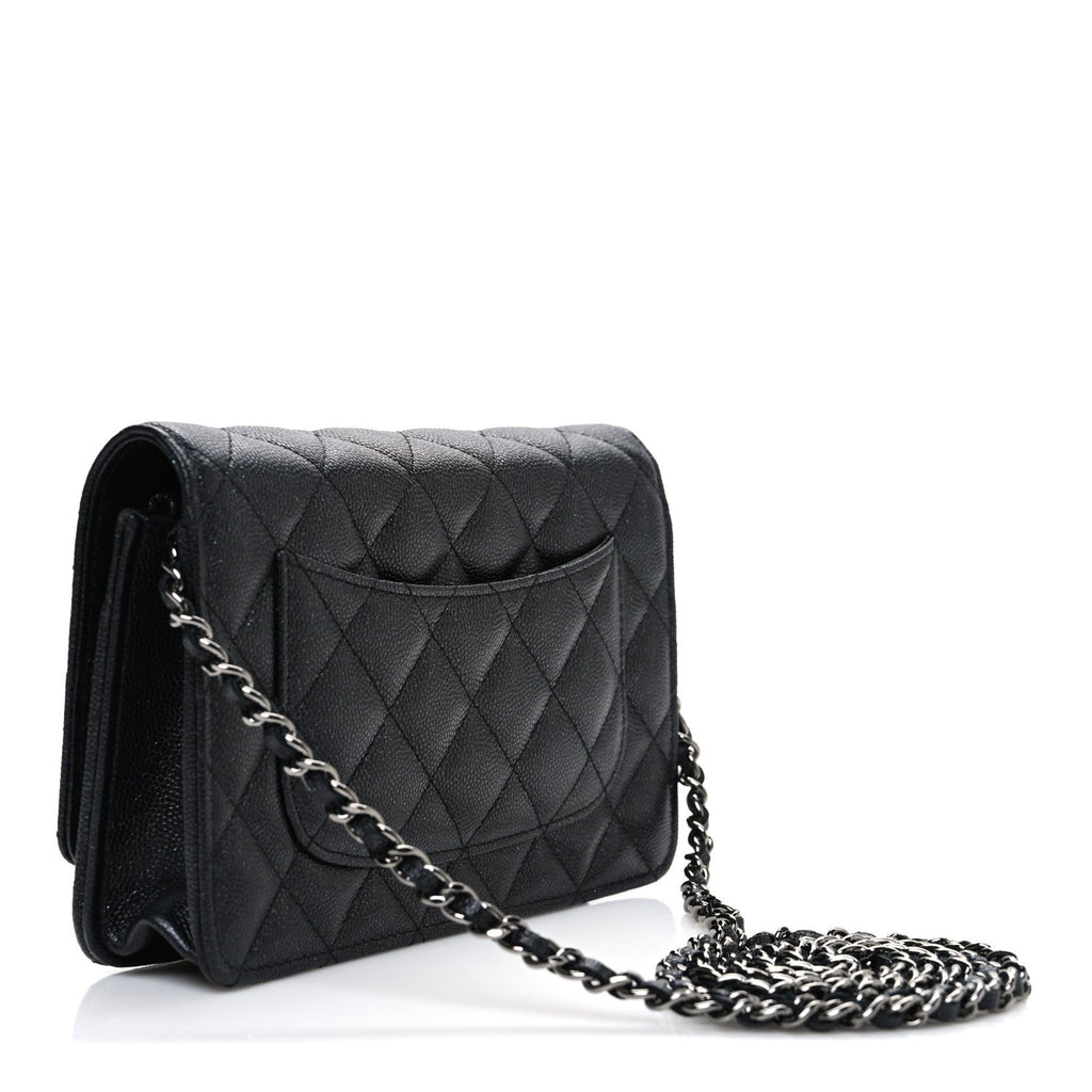 Chanel Iridescent Caviar Quilted Wallet on Chain WOC Black