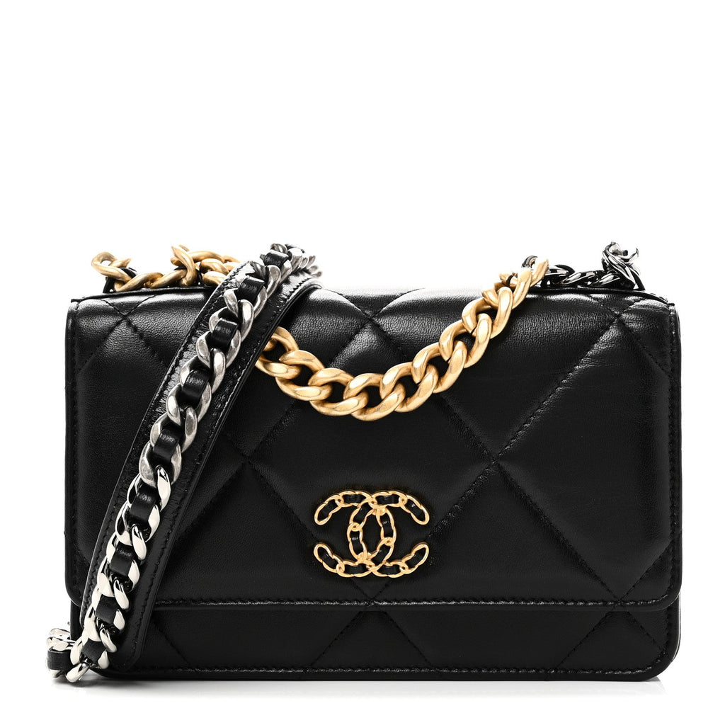 Chanel Lambskin Quilted Chanel 19 Wallet On Chain WOC Black