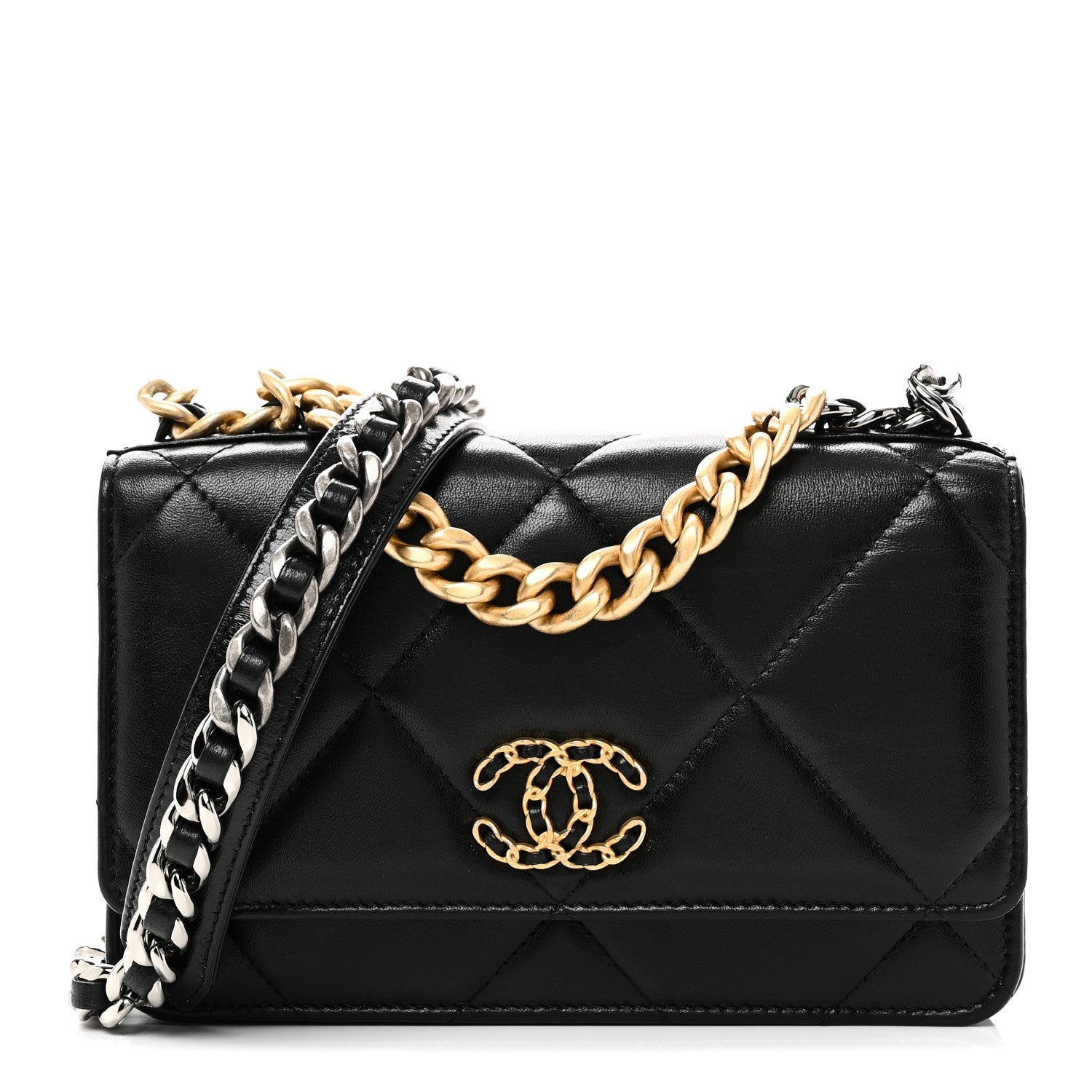 Chanel Lambskin Quilted Chanel 19 Wallet On Chain WOC Black