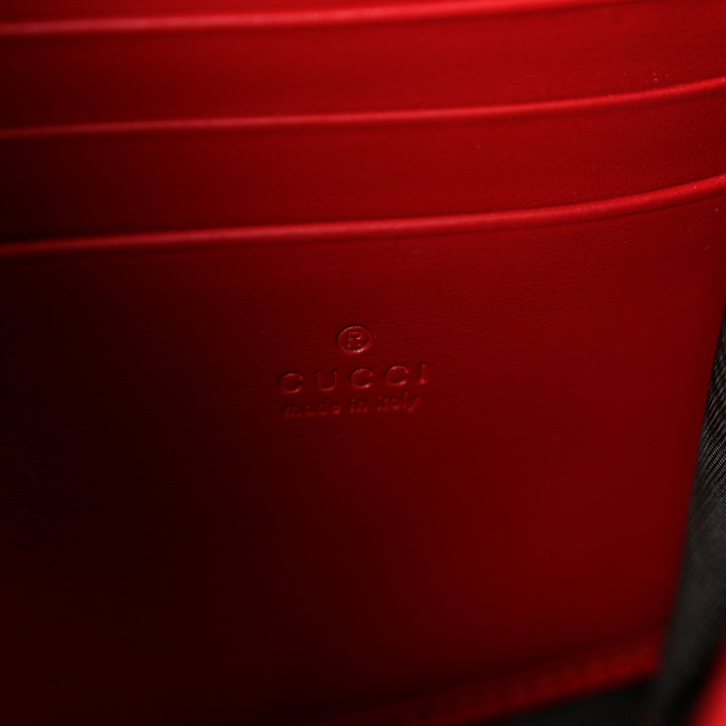 Gucci Calfskin Matelasse GG Marmont Chain Wallet Hibiscus Red