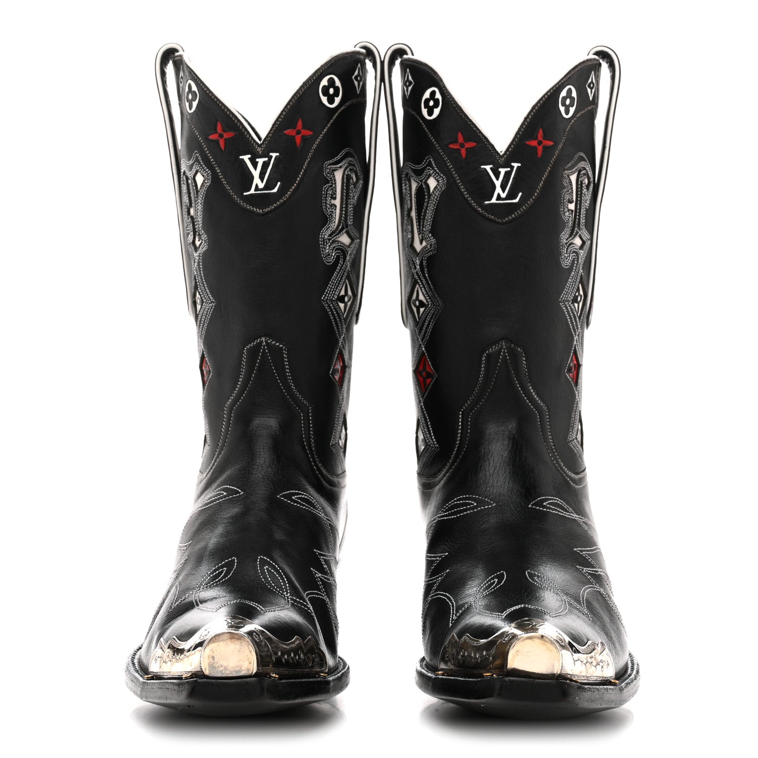 Louis Vuitton Calfskin LV Texan Mens Rider Boots 10.5 Black Silver