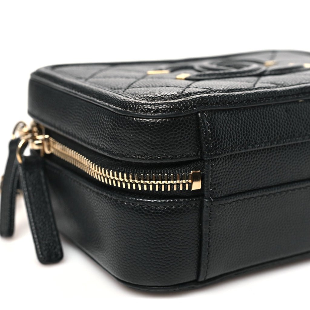 Chanel Caviar Quilted Small CC Filigree Vanity Case Black