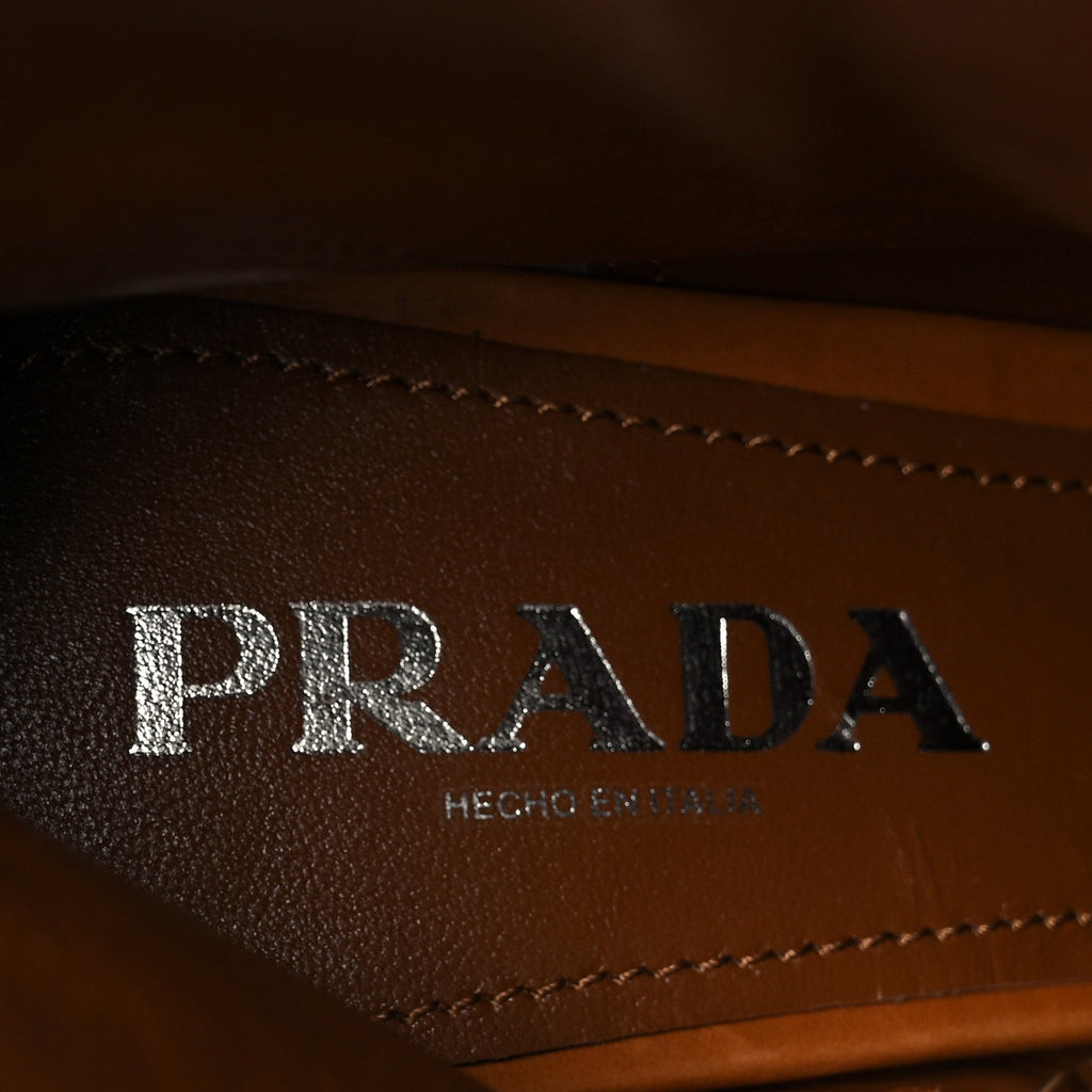 Prada Vitello Platform Ankle Booties 37.5 Cognac