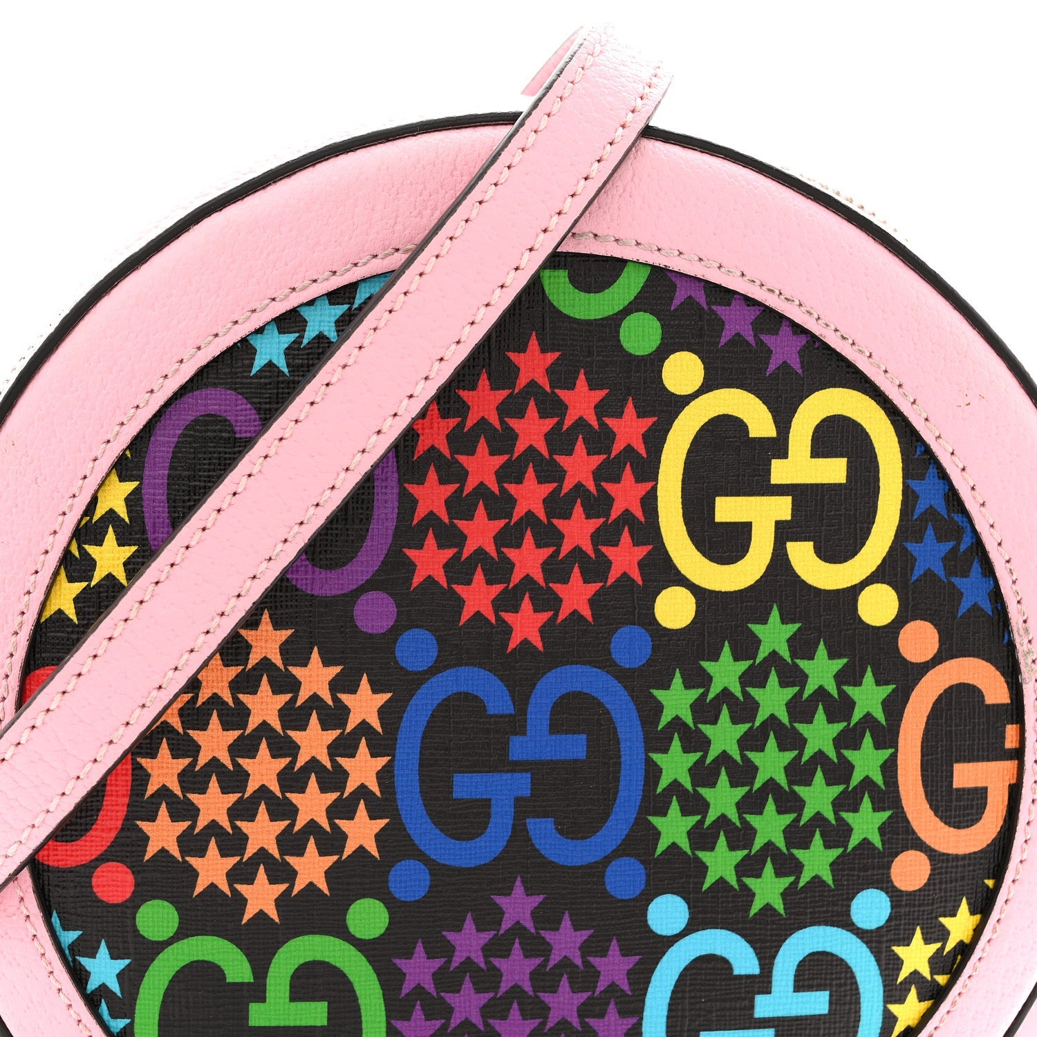 Gucci GG Supreme Monogram Psychedelic Round Shoulder Bag Black Multicolor Sugar Pink