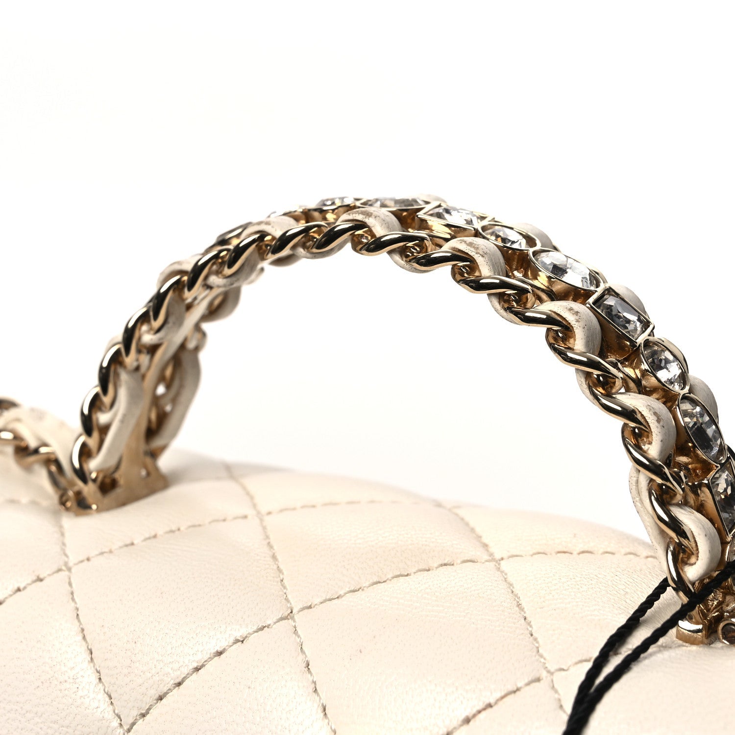 Chanel Lambskin Quilted Mini Crystal Top Handle Rectangular Flap White