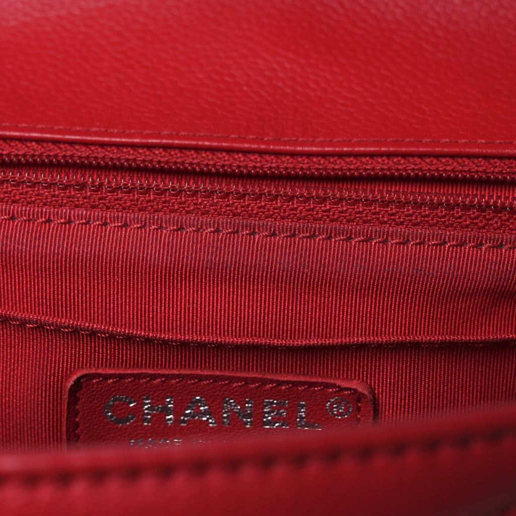 Chanel Caviar Chevron Quilted Small Single Flap Red
