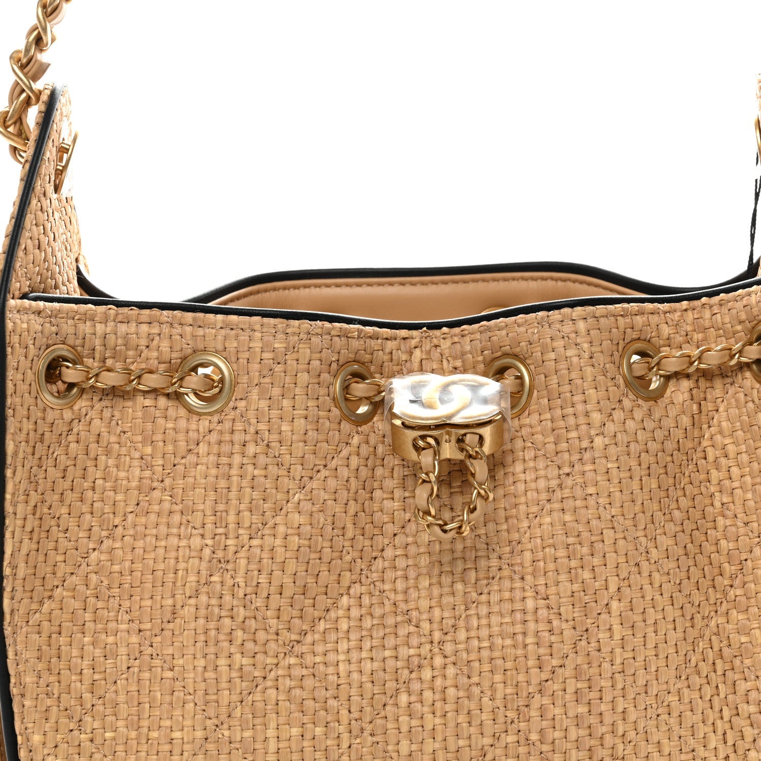 Chanel Braided Raffia Calfskin Quilted Mini Chanel 25 Handbag Beige Black