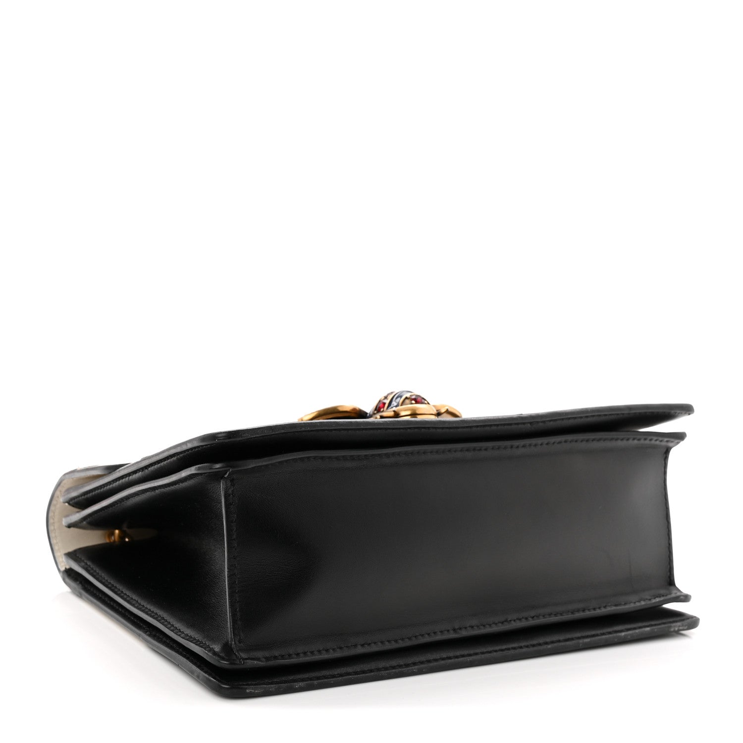 Gucci Calfskin Sylvie Web Small Queen Margaret Top Handle Bag Black White