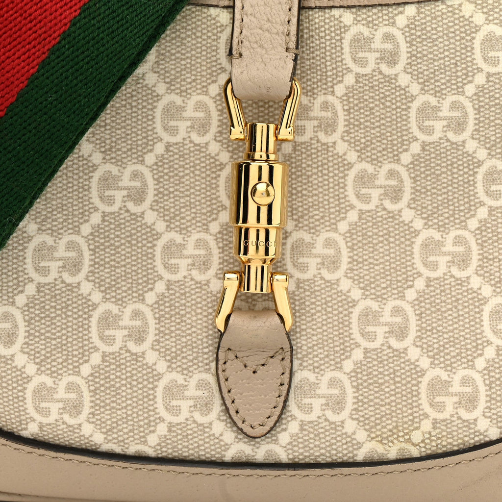 Gucci GG Supreme Monogram Textured Dollar Calfskin Mini Jackie 1961 Hobo Beige Mystic White Oatmeal