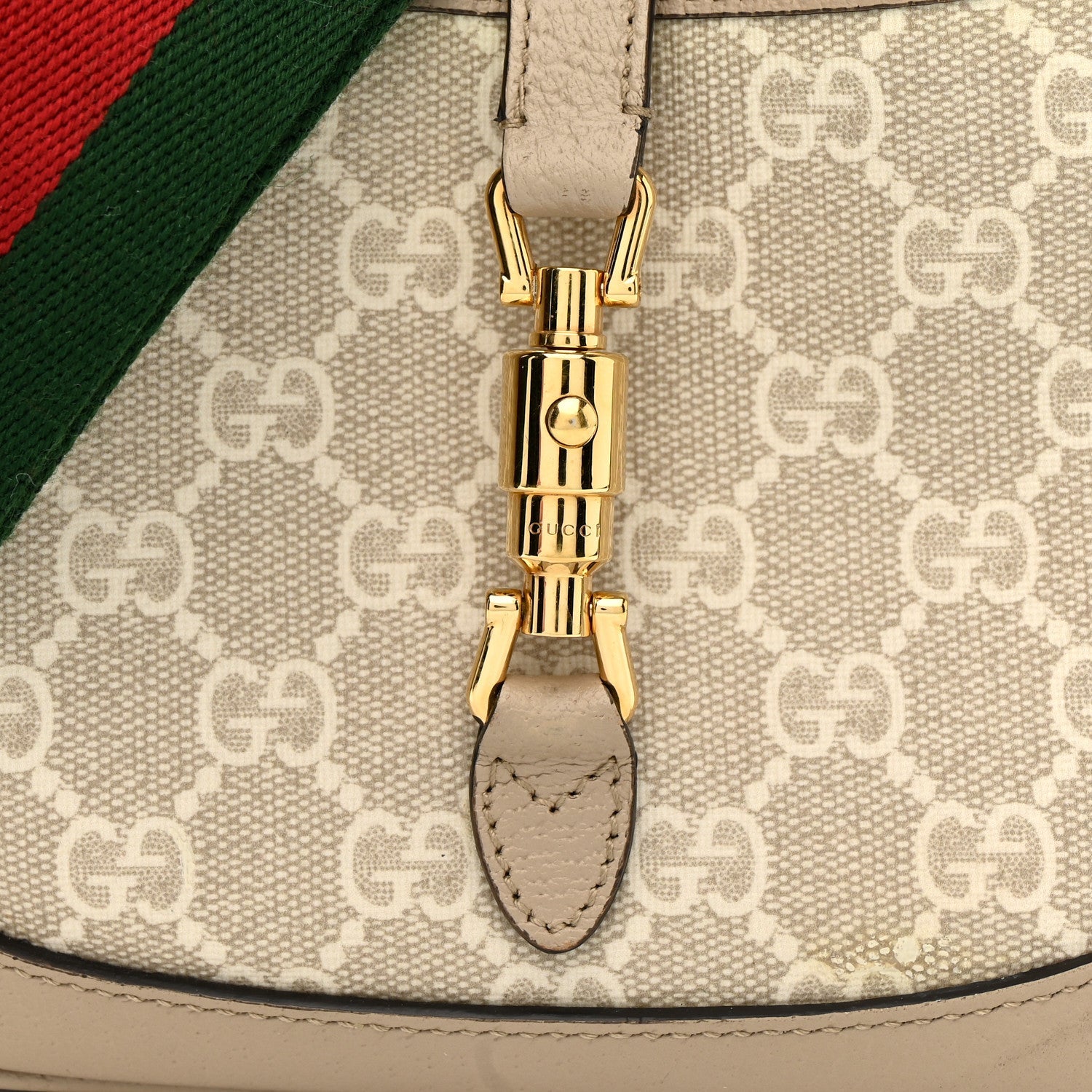 Gucci GG Supreme Monogram Textured Dollar Calfskin Mini Jackie 1961 Hobo Beige Mystic White Oatmeal