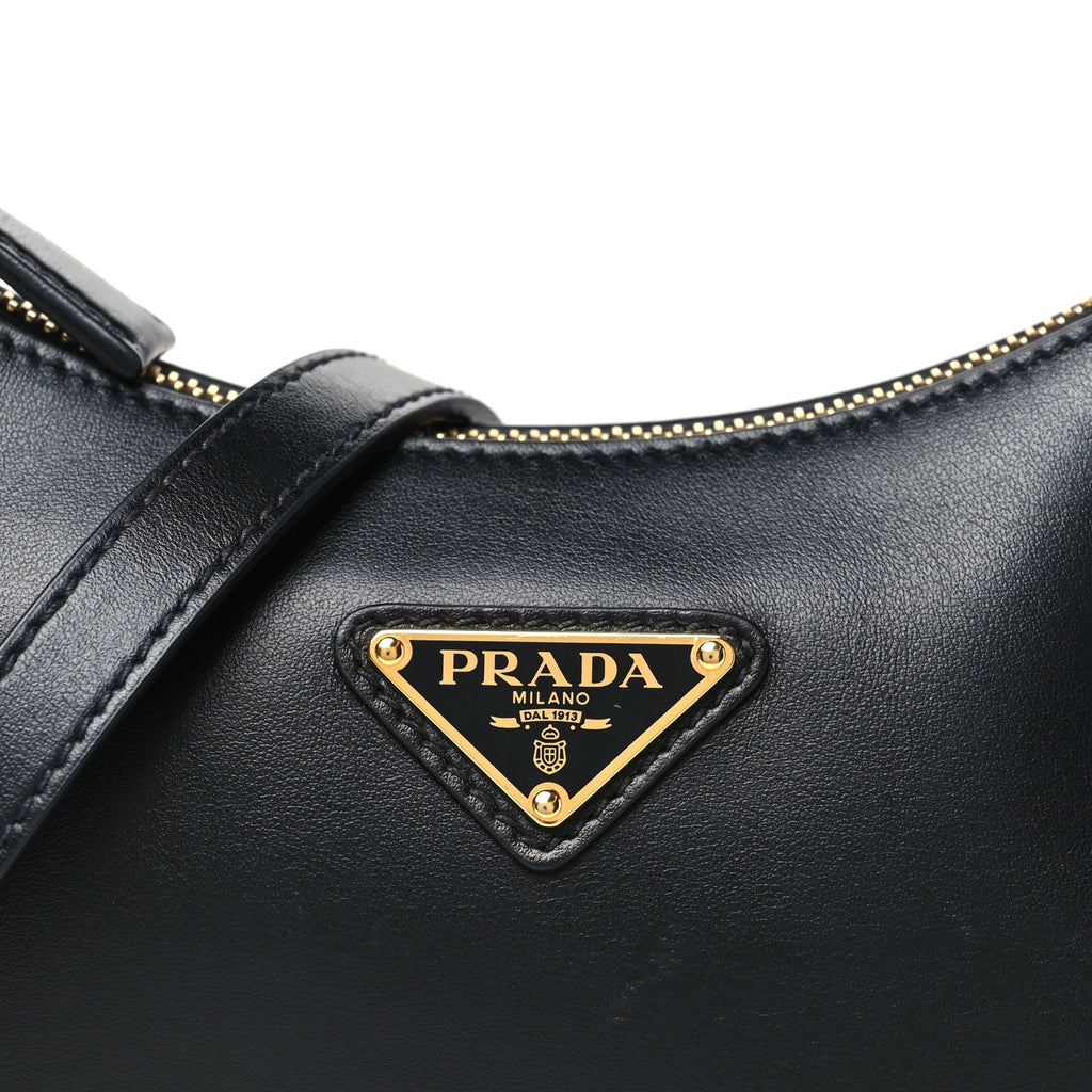 Prada Soft Calfskin Arque Shoulder Bag Black