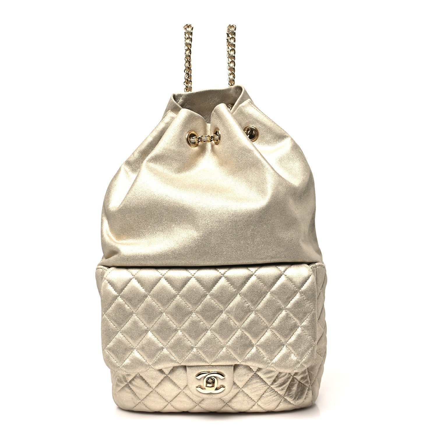 Chanel Metallic Lambskin Quilted Small In Seoul Backpack Light Gold