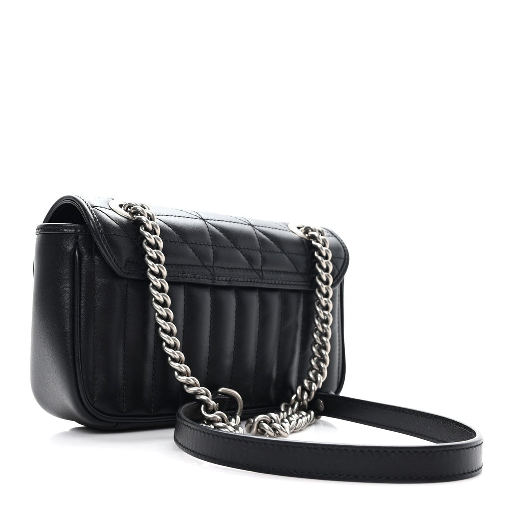 Gucci Calfskin Matelasse Aria Mini GG Marmont Shoulder Bag Black