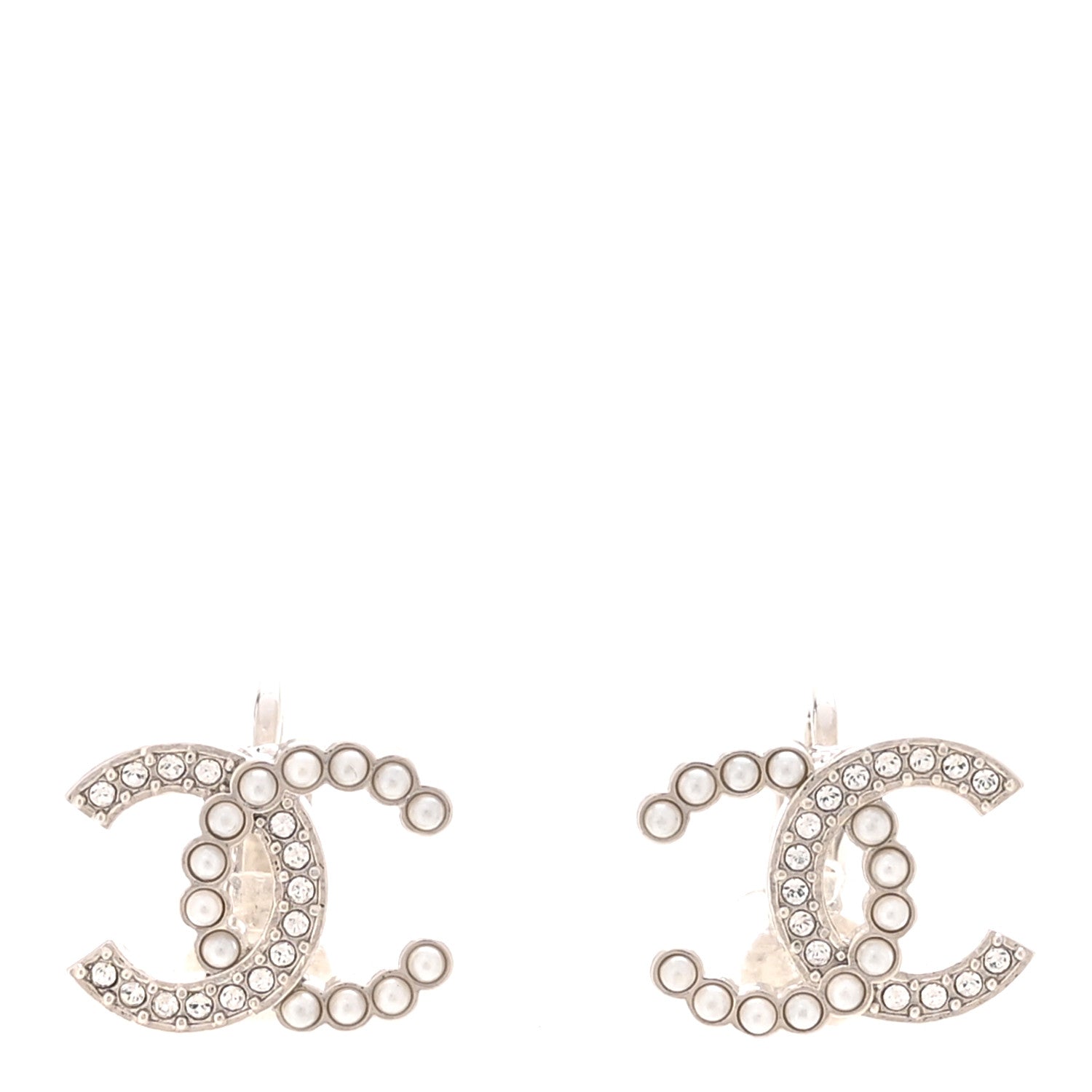 Crystal Pearl CC Clip On Earrings Silver