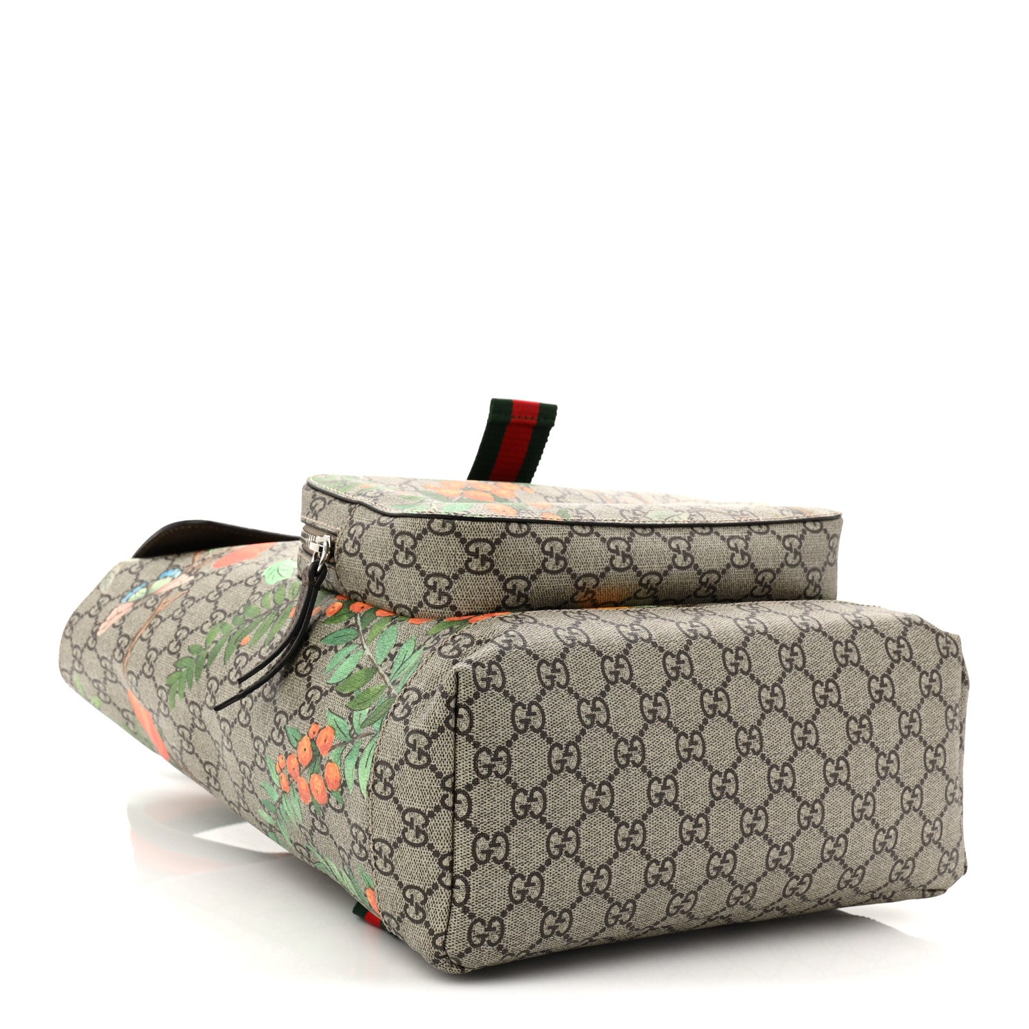 Gucci GG Supreme Monogram Tian Web Single Buckle Backpack Beige Multicolor New Acero
