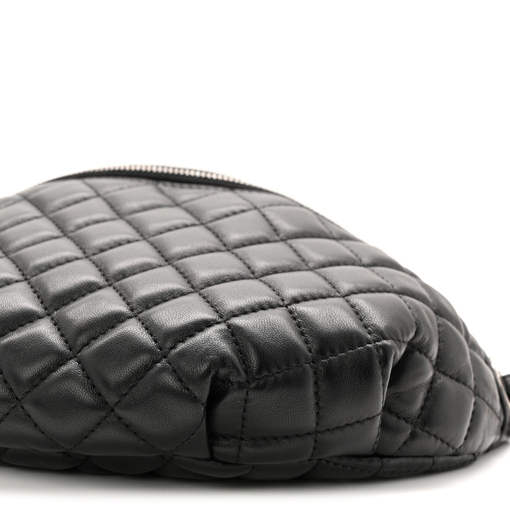 Chanel Lambskin Quilted Banane Waist Bag Fanny Pack Black