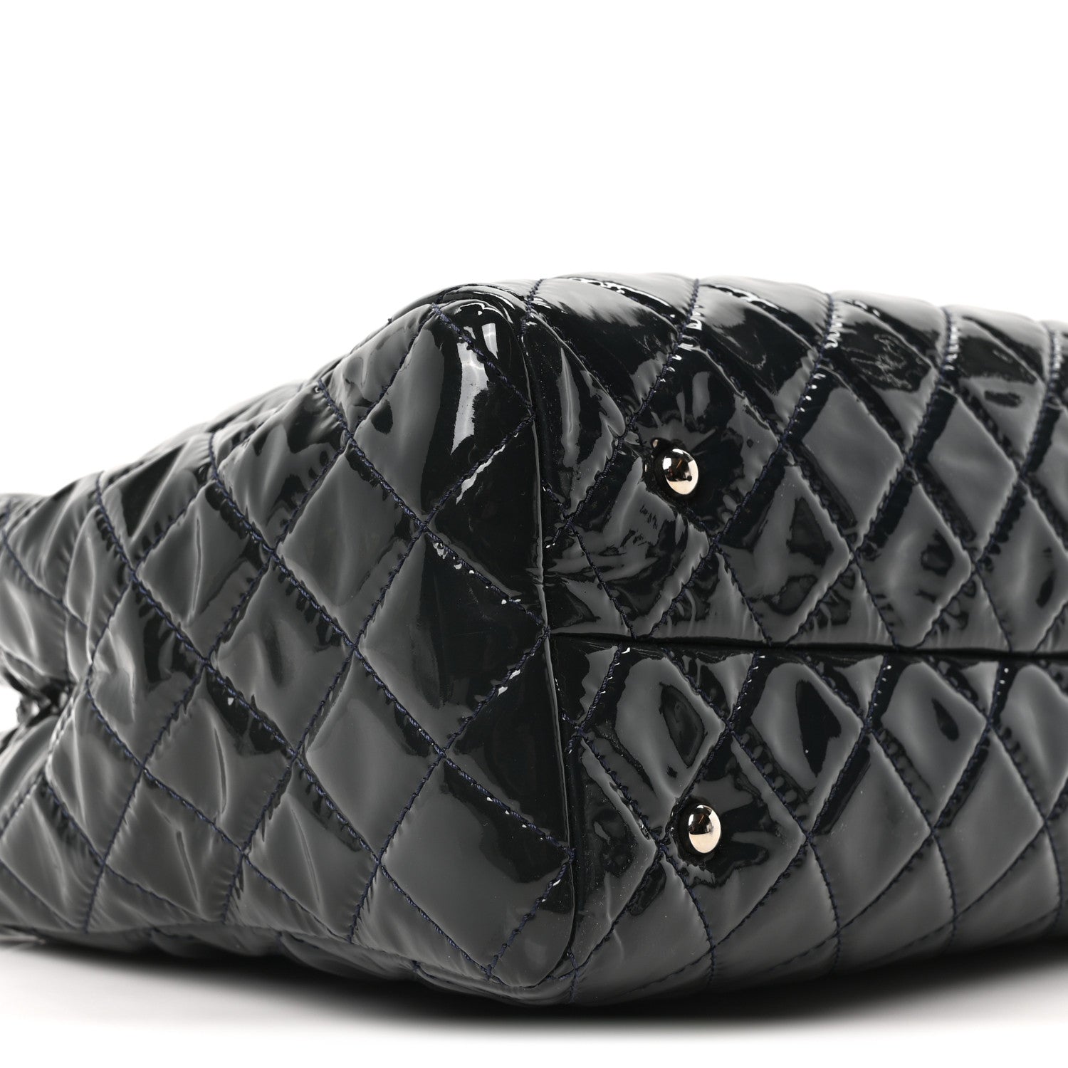 Chanel Patent Quilted Large Coco Shine Shopping Tote Navy