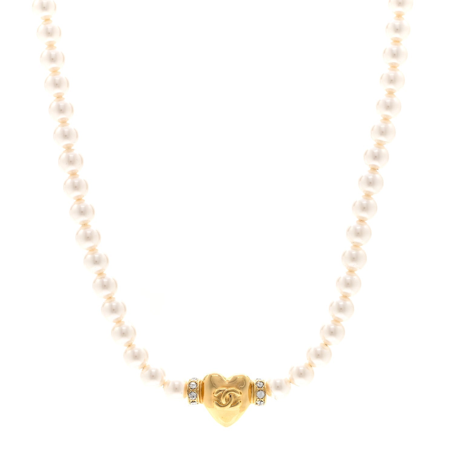 Crystal Pearl CC Heart Choker Necklace Gold