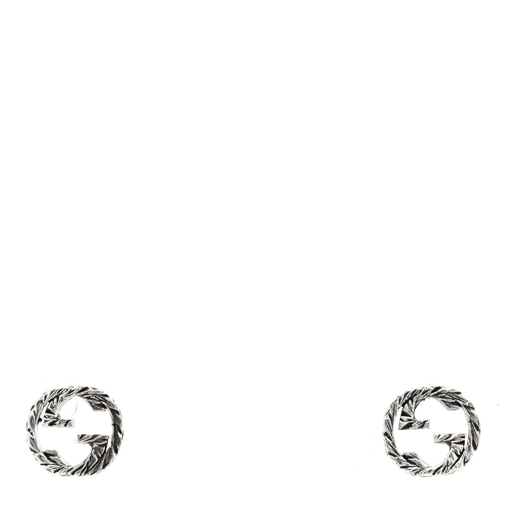 Gucci Sterling Silver Textured Interlocking G Stud Earrings