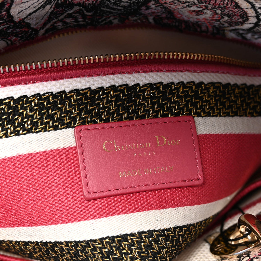 Christian Dior Canvas Embroidered Butterfly Print Medium Lady D-Lite  Multicolor