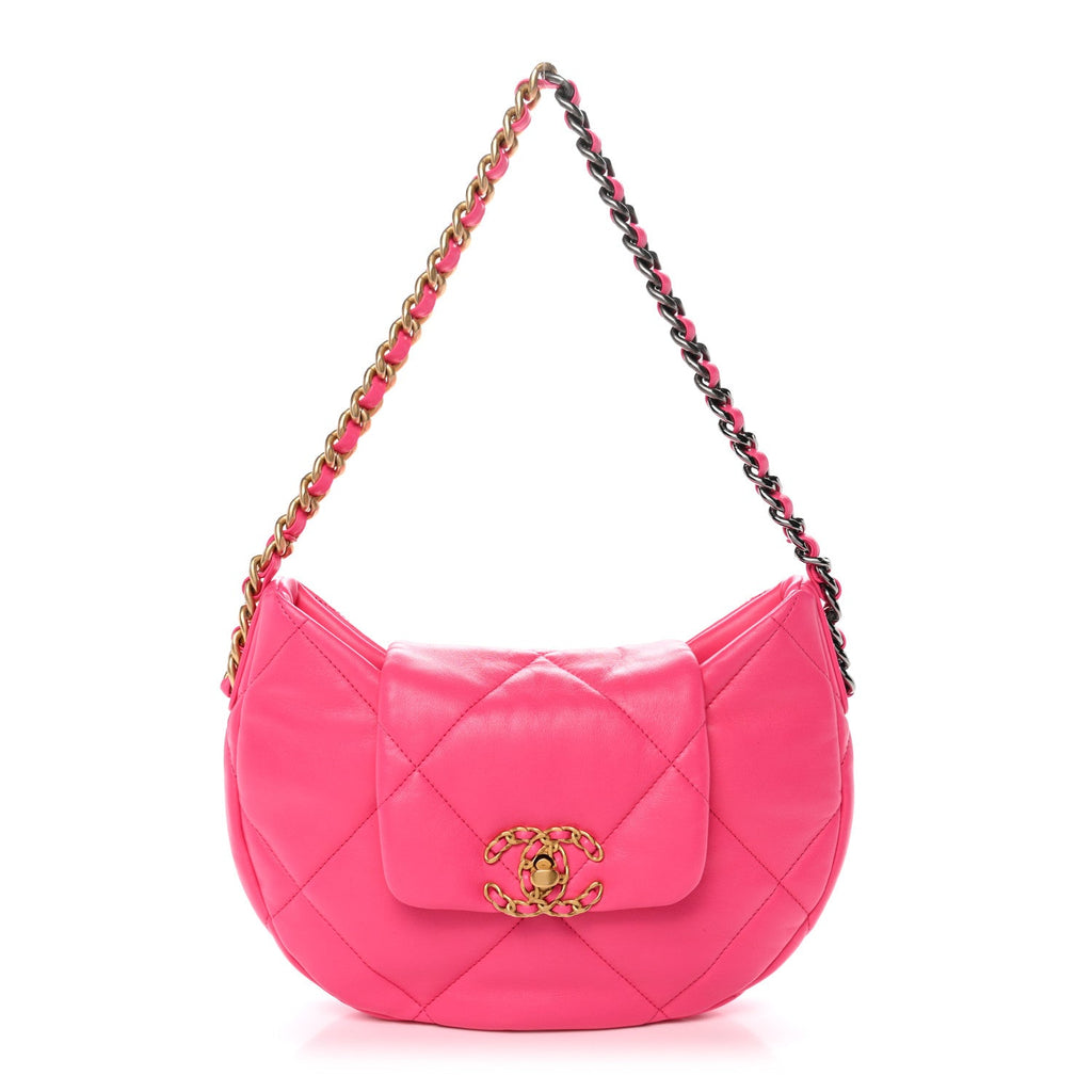 Chanel Lambskin Quilted Chanel 19 Hobo Pink